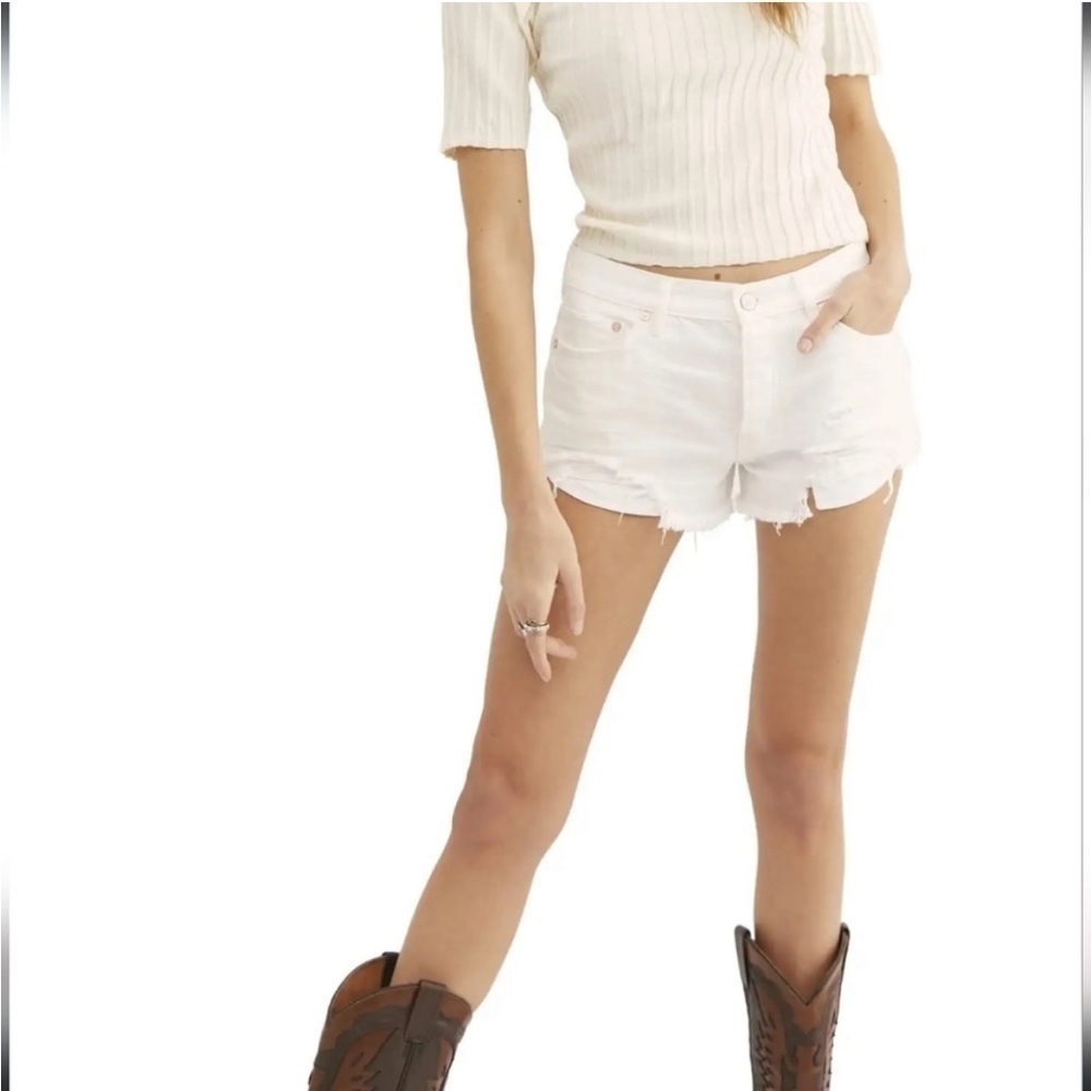 Free people good vibrations white denim cutoff shorts